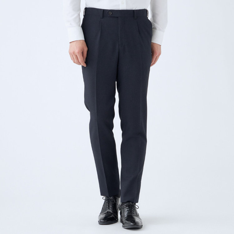 シルバーライン 【CLASSICO TAPERED】【秋冬】2釦シングルスーツ 1タック/ネイビー×ドビー/ウエストムーブ/4S SUSTAINABILITY&ECOLOGY FABRIC/※パンツ裾上げ済仕様 紺濃色
