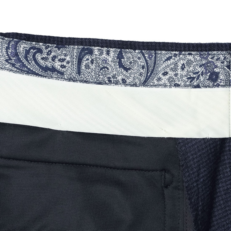 シルバーライン 【CLASSICO TAPERED】【秋冬】ウール ブレンド1タックテーパードパンツ/ネイビー×ハウンドトゥース/ウエストムーブ仕様/ウォッシャブル素材/※裾上げ必要 紺中間