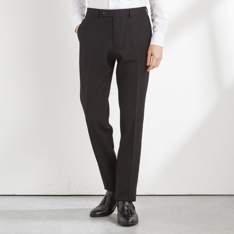 ブラックライン 【SLIM TAPERED】【秋冬】0タックテーパードパンツ/ブラック/ウエストシャーリング/4S「ウォッシャブル」「ストレッチ」/※裾上げ済仕様 黒