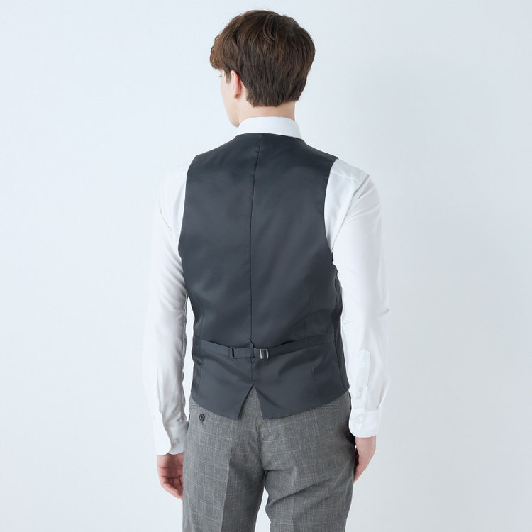 ブラックライン 【SLIM TAPERED_2】【春夏】2釦シングルスリーピーススーツ 0タック/グレー×グレンチェック/ウエストシャーリング/4S SUSTAINABILITY&ECOLOGY FABRIC/※パンツ裾上げ済仕様 グレー中間