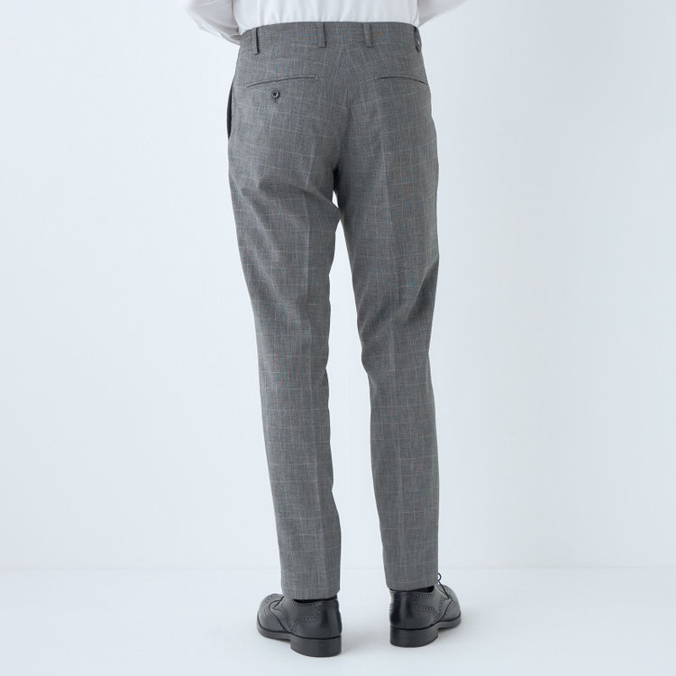 ブラックライン 【SLIM TAPERED_2】【春夏】2釦シングルスリーピーススーツ 0タック/グレー×グレンチェック/ウエストシャーリング/4S SUSTAINABILITY&ECOLOGY FABRIC/※パンツ裾上げ済仕様 グレー中間