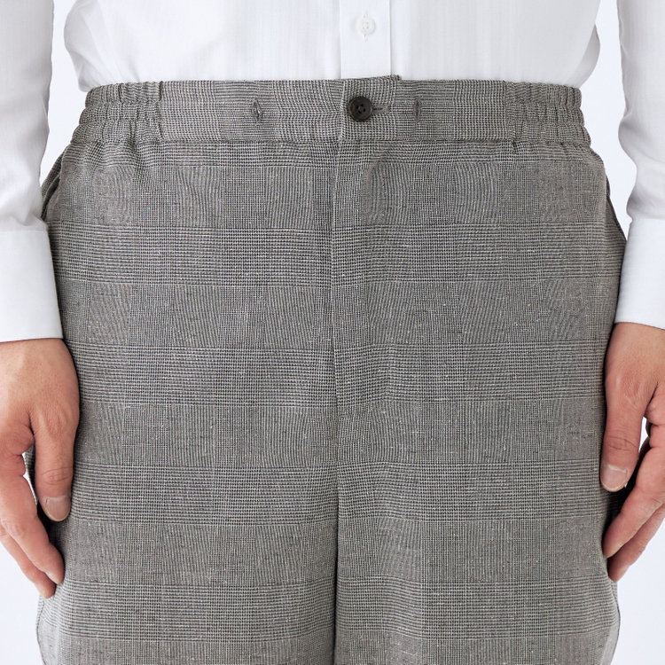 ブラックライン 【RBC】【春夏】ドローコード付きテーパードパンツ/グレー＆ブラック×グレンチェック/ウエストシャーリング/裾上げ済仕様 グレー中間