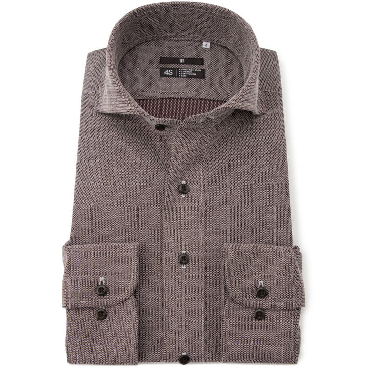 ブラックライン 【BLACK LINE】ホリゾンタルワイドワイシャツ/ブラウン×ドビー/「4S HONEYCOMB MESH」スーパーノンアイロン・ストレッチ 茶中間