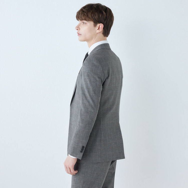 ブラックライン 【SLIM TAPERED_2】【春夏】2釦シングルスリーピーススーツ 0タック/グレー×グレンチェック/ウエストシャーリング/4S SUSTAINABILITY&ECOLOGY FABRIC/※パンツ裾上げ済仕様 グレー中間