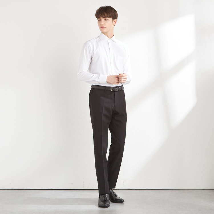 ブラックライン 【SLIM TAPERED】【秋冬】0タックテーパードパンツ/ブラック/ウエストシャーリング/4S「ウォッシャブル」「ストレッチ」/※裾上げ済仕様 黒
