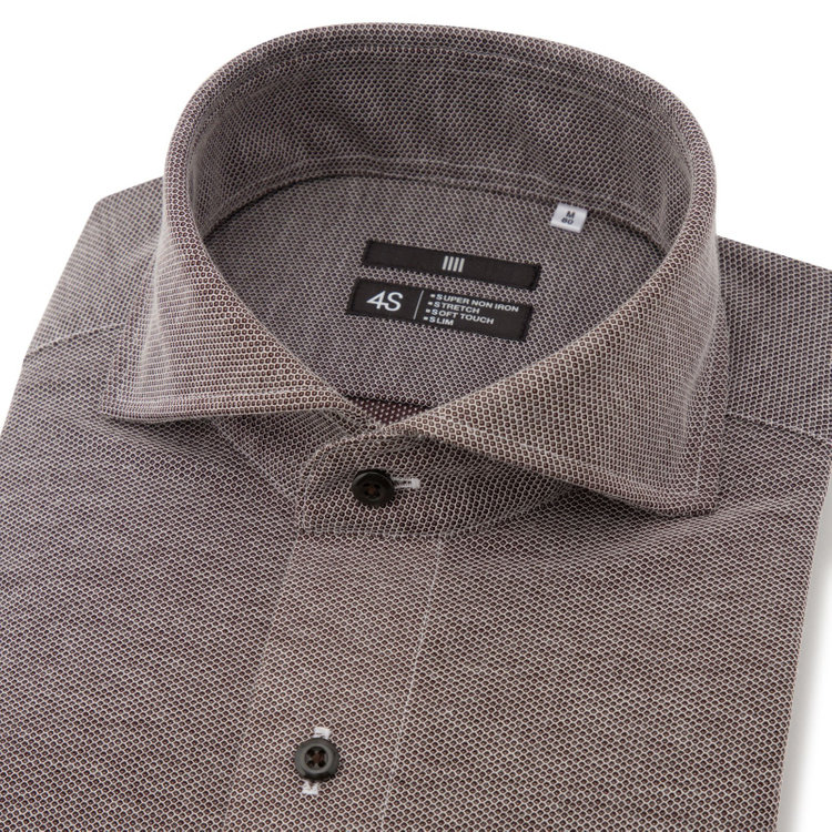 ブラックライン 【BLACK LINE】ホリゾンタルワイドワイシャツ/ブラウン×ドビー/「4S HONEYCOMB MESH」スーパーノンアイロン・ストレッチ 茶中間