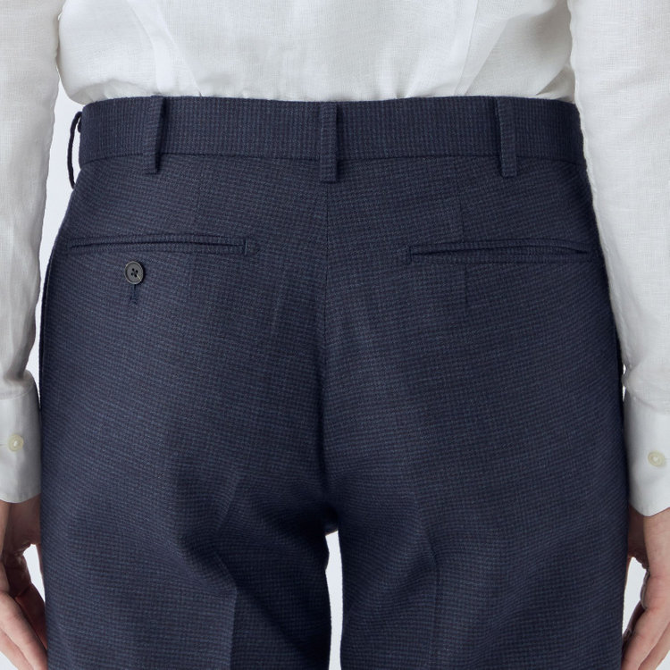 シルバーライン 【CLASSICO TAPERED】【秋冬】ウール ブレンド1タックテーパードパンツ/ネイビー×ハウンドトゥース/ウエストムーブ仕様/ウォッシャブル素材/※裾上げ必要 紺中間
