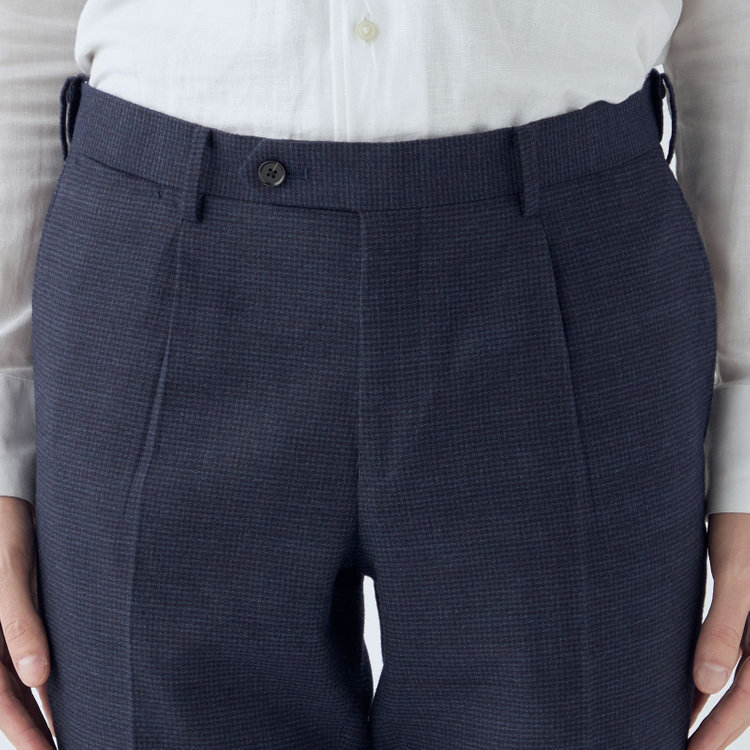 シルバーライン 【CLASSICO TAPERED】【秋冬】ウール ブレンド1タックテーパードパンツ/ネイビー×ハウンドトゥース/ウエストムーブ仕様/ウォッシャブル素材/※裾上げ必要 紺中間