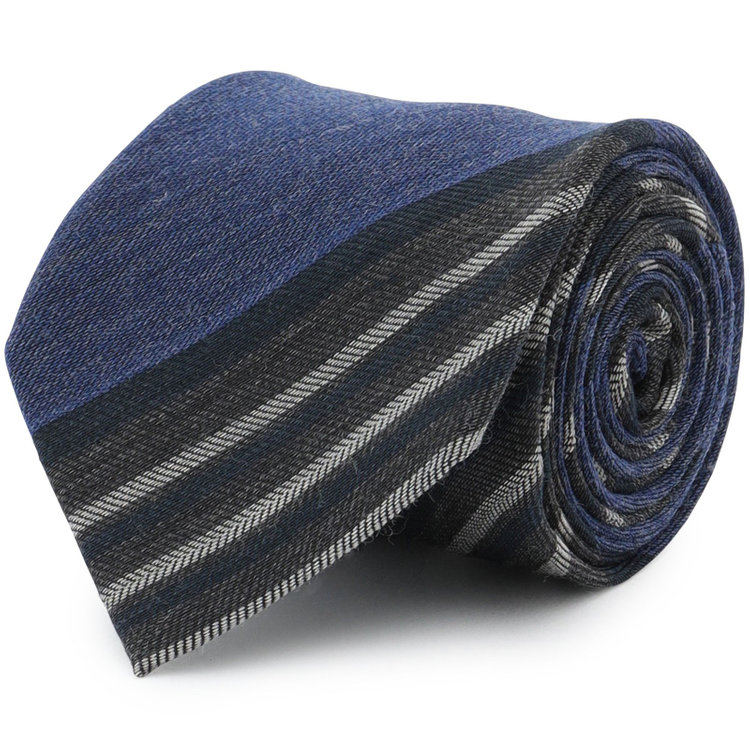 ブラックライン 【BLACK LINE】ウールシルクストライプネクタイ 7.5cm幅/ネイビー×グレー/Finest fabrics by COMO ITALY その他