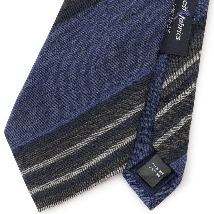 ブラックライン 【BLACK LINE】ウールシルクストライプネクタイ 7.5cm幅/ネイビー×グレー/Finest fabrics by COMO ITALY その他