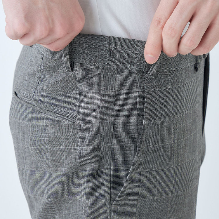 ブラックライン 【SLIM TAPERED_2】【春夏】2釦シングルスリーピーススーツ 0タック/グレー×グレンチェック/ウエストシャーリング/4S SUSTAINABILITY&ECOLOGY FABRIC/※パンツ裾上げ済仕様 グレー中間