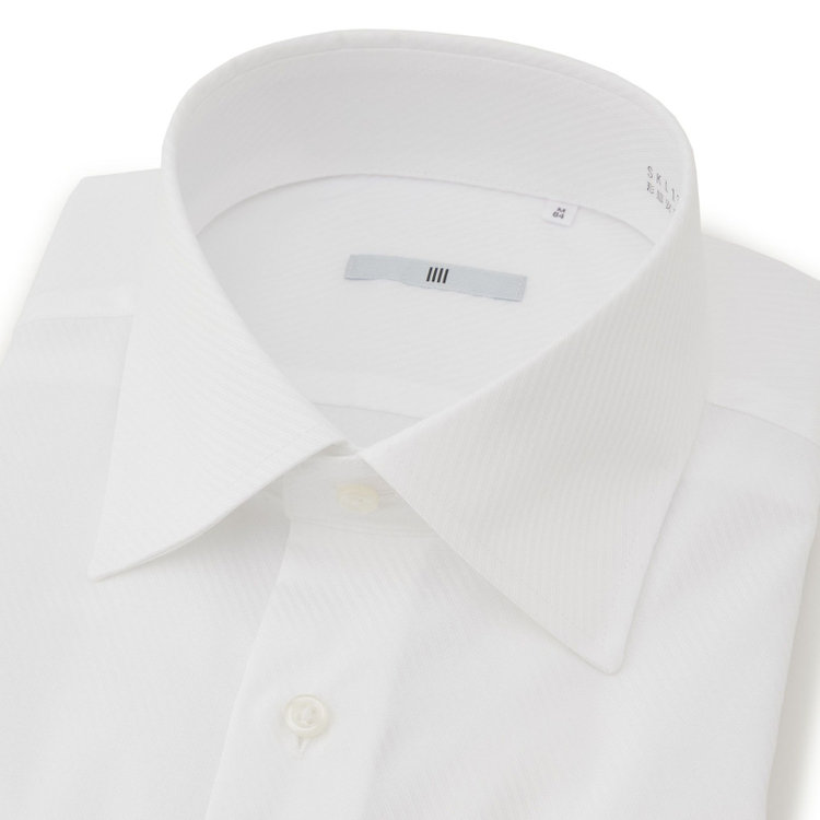 シルバーライン 【SILVER LINE】【形態安定】ワイドカラードレスワイシャツ/ホワイト×ドビーツイル+ダブルカフス(ゴムカフス付) 白