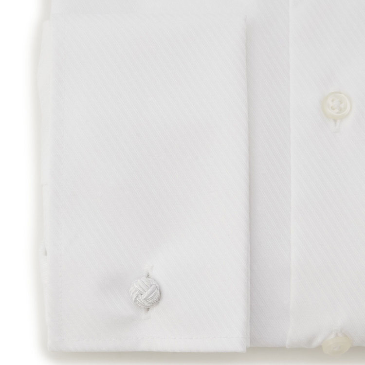 シルバーライン 【SILVER LINE】【形態安定】ワイドカラードレスワイシャツ/ホワイト×ドビーツイル+ダブルカフス(ゴムカフス付) 白