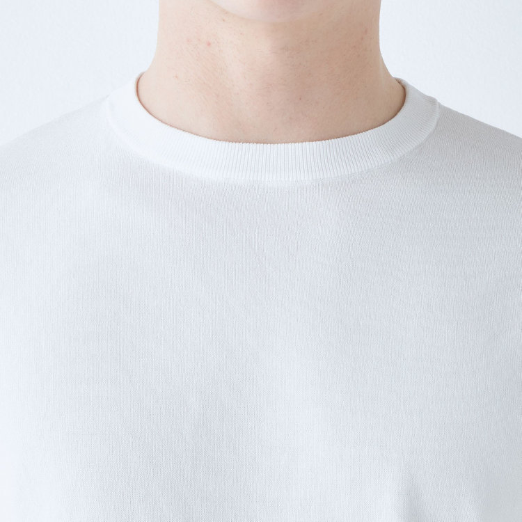 スーツセレクト 【RBC】【5分袖】コットンブレンドクルーネックニット/ホワイト/マシンウォッシャブル オフホワイト