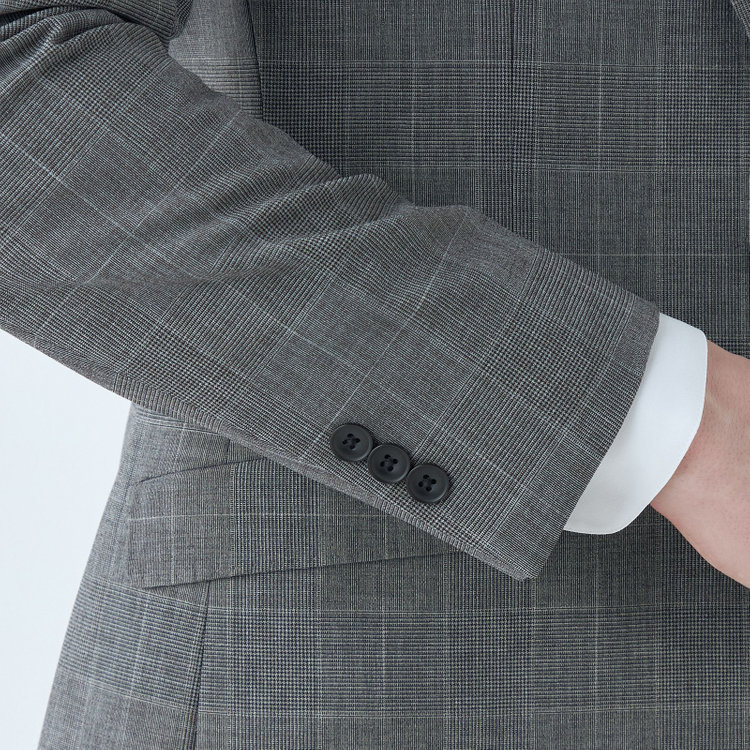 ブラックライン 【SLIM TAPERED_2】【春夏】2釦シングルスリーピーススーツ 0タック/グレー×グレンチェック/ウエストシャーリング/4S SUSTAINABILITY&ECOLOGY FABRIC/※パンツ裾上げ済仕様 グレー中間