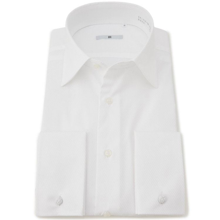 シルバーライン 【SILVER LINE】【形態安定】ワイドカラードレスワイシャツ/ホワイト×ドビーツイル+ダブルカフス(ゴムカフス付) 白