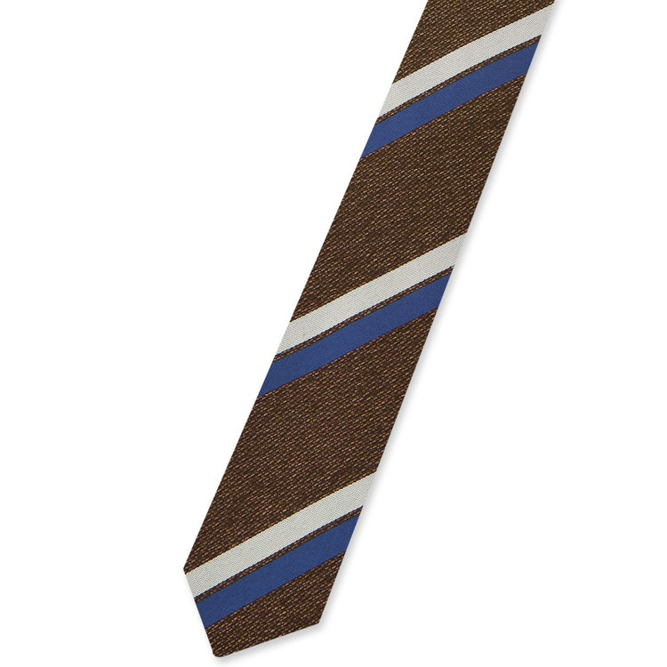 ブラックライン 【発送在庫あり】【BLACK LINE】コットンシルクストライプネクタイ 7.5cm幅/ブラウン×ネイビー＆シルバー/ITALIAN FABRICS その他