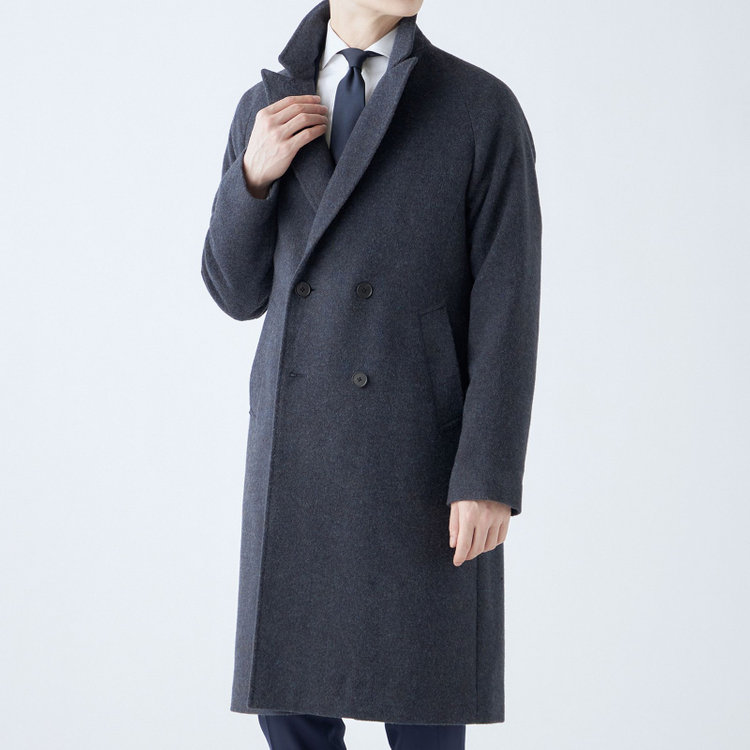 シルバーライン 【SL】ウールブレンド ラグランダブルチェスターコート/ネイビー/RE:NEWOOL/BISHU JAPAN 紺中間