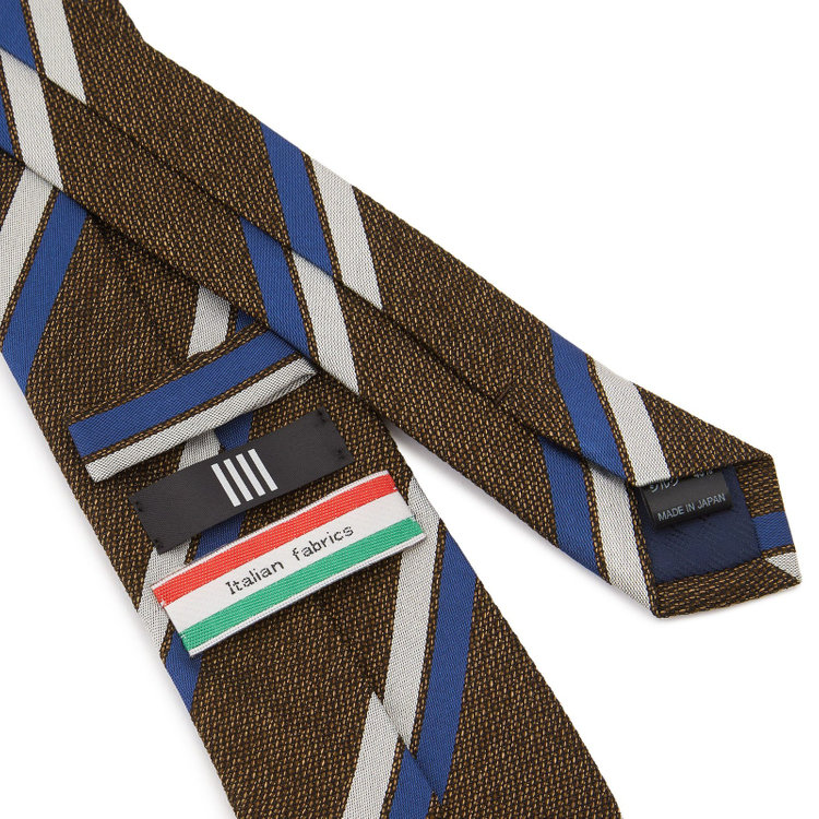 ブラックライン 【発送在庫あり】【BLACK LINE】コットンシルクストライプネクタイ 7.5cm幅/ブラウン×ネイビー＆シルバー/ITALIAN FABRICS その他