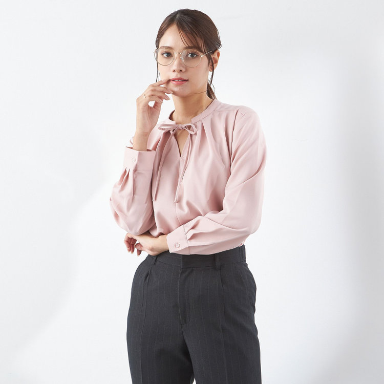 【SILVER LINE/長袖】リボン付きブラウス/ピンク