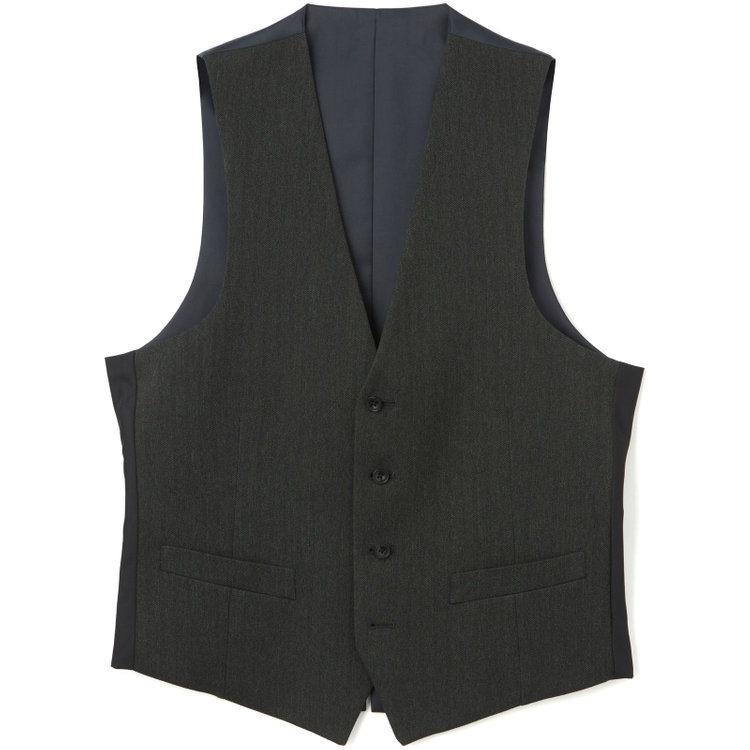 ブラックライン 【SLIM TAPERED_2】【秋冬】2釦シングルスリーピーススーツ 0タック/グリーン×シャドーストライプ/ウエストシャーリング/4S SUSTAINABILITY&ECOLOGY FABRIC/※パンツ裾上げ済仕様 緑濃色