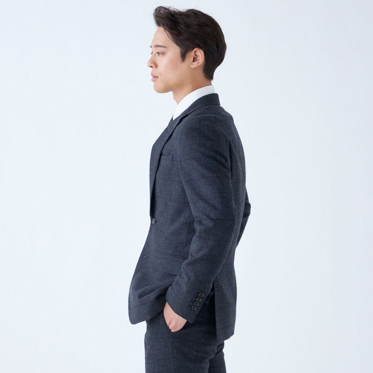 シルバーライン 【発送在庫あり】【CLASSICO TAPERED】【秋冬】2釦シングルスーツ 1タック/ネイビー×チェック/RE:NEWOOL/※裾上げ必要 紺中間