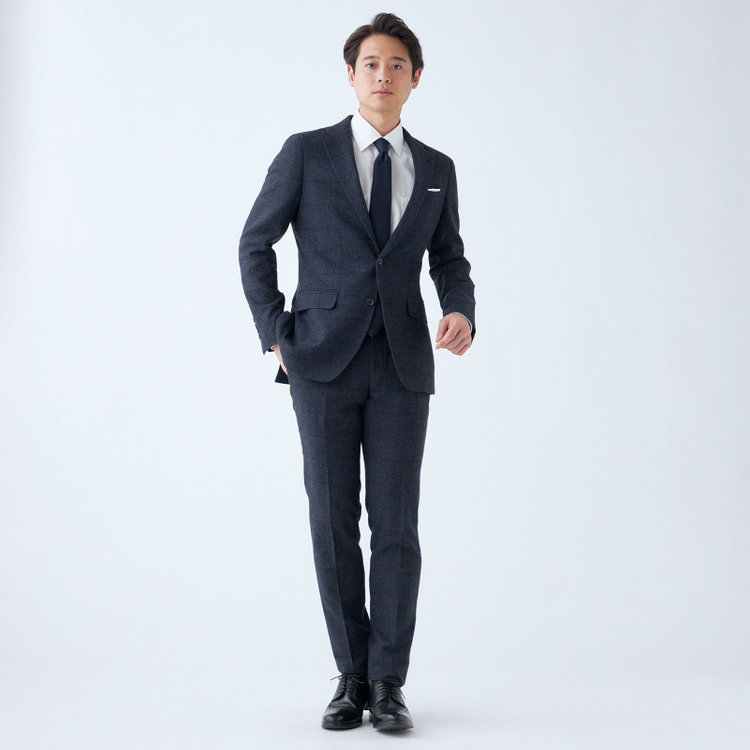 シルバーライン 【発送在庫あり】【CLASSICO TAPERED】【秋冬】2釦シングルスーツ 1タック/ネイビー×チェック/RE:NEWOOL/※裾上げ必要 紺中間