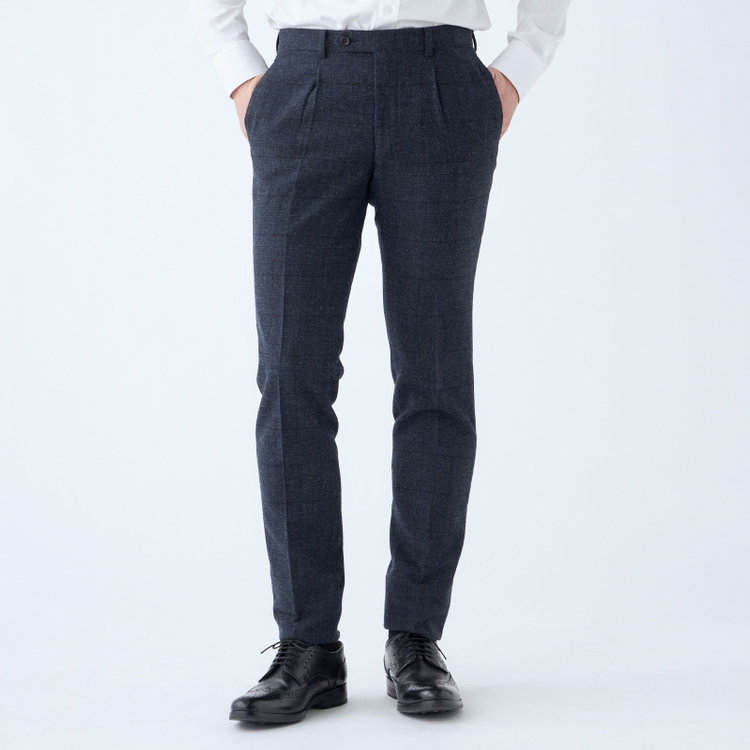 シルバーライン 【発送在庫あり】【CLASSICO TAPERED】【秋冬】2釦シングルスーツ 1タック/ネイビー×チェック/RE:NEWOOL/※裾上げ必要 紺中間