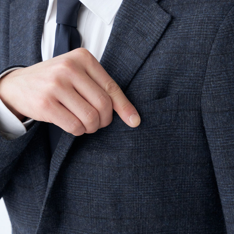 シルバーライン 【発送在庫あり】【CLASSICO TAPERED】【秋冬】2釦シングルスーツ 1タック/ネイビー×チェック/RE:NEWOOL/※裾上げ必要 紺中間