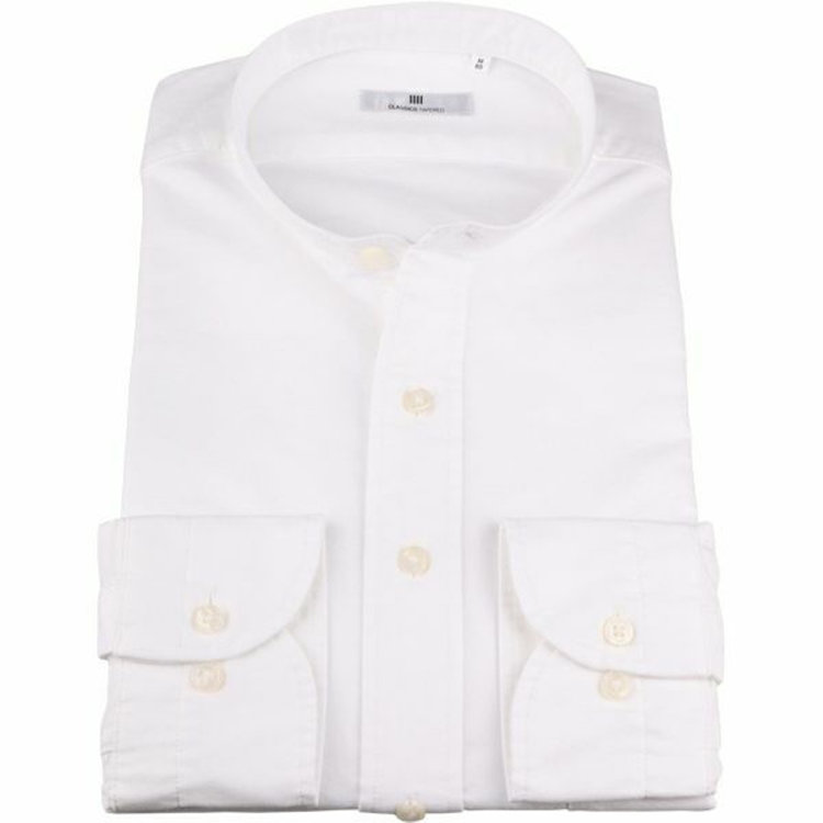 シルバーライン 【CLASSICO TAPERED】バンドカラードレスワイシャツ/ホワイト×ソリッド 白