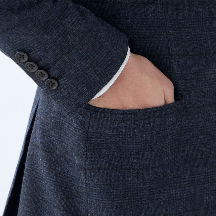 シルバーライン 【発送在庫あり】【CLASSICO TAPERED】【秋冬】2釦シングルスーツ 1タック/ネイビー×チェック/RE:NEWOOL/※裾上げ必要 紺中間