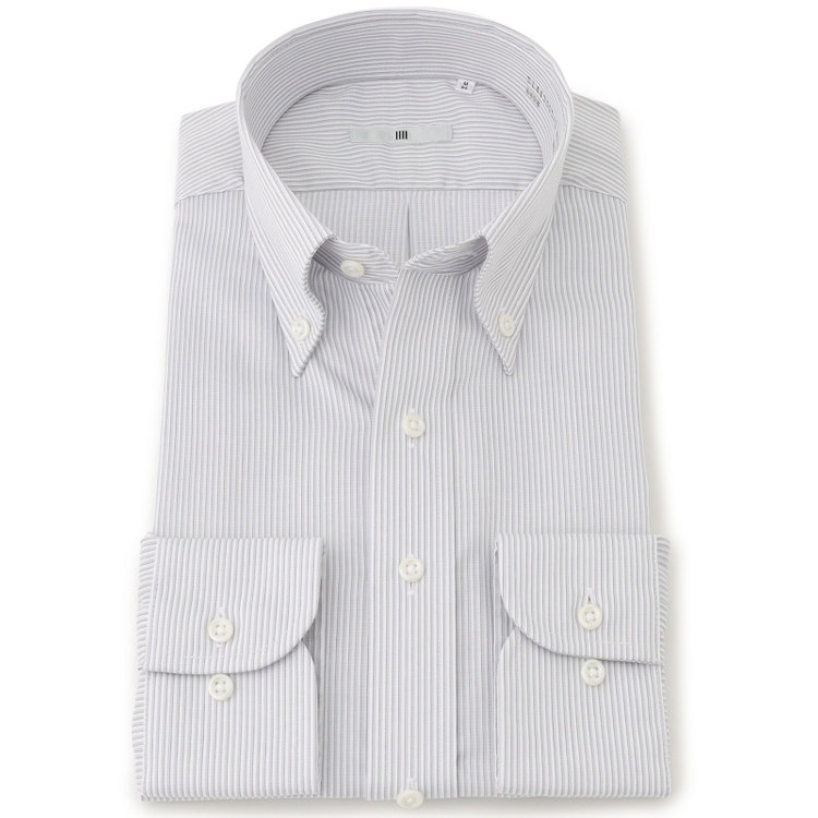 シルバーライン 【発送在庫あり】【SILVER LINE】【形態安定】ボタンダウンドレスワイシャツ/ホワイト×グレーストライプ グレー中間
