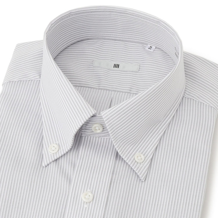 シルバーライン 【発送在庫あり】【SILVER LINE】【形態安定】ボタンダウンドレスワイシャツ/ホワイト×グレーストライプ グレー中間