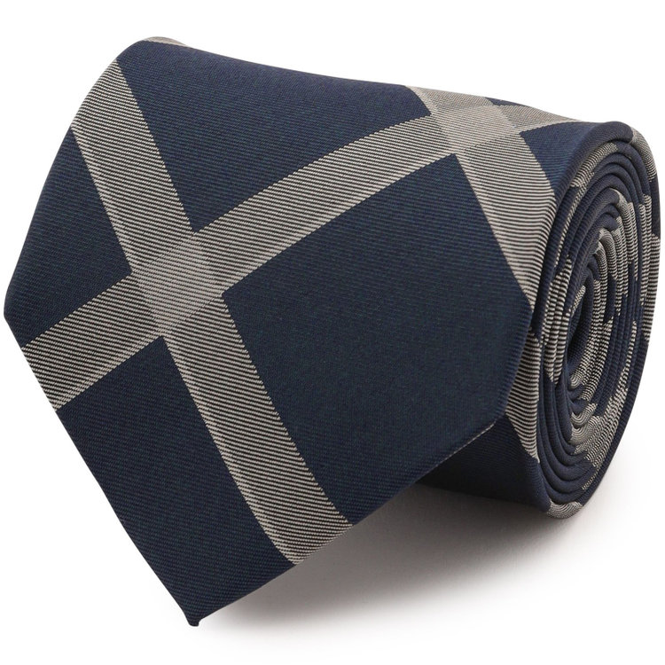 シルバーライン 【SILVER LINE】シルクチェックネクタイ 8.0cm幅/ネイビー×グレー その他