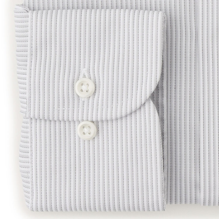 シルバーライン 【発送在庫あり】【SILVER LINE】【形態安定】ボタンダウンドレスワイシャツ/ホワイト×グレーストライプ グレー中間