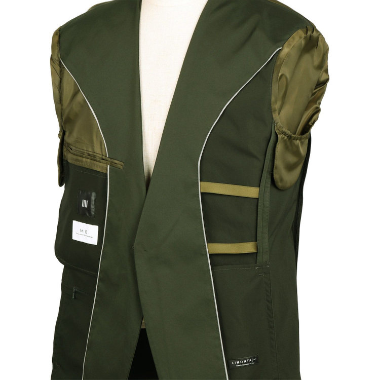 スーツセレクト 【WEB限定/OUTLET】【発送在庫あり】【RBC】【年間】ノーカラー1釦ジャケット/カーキ/LIMONTAEAST fabrics designed in italy/MB×SUIT SELECT カーキ系(濃緑)