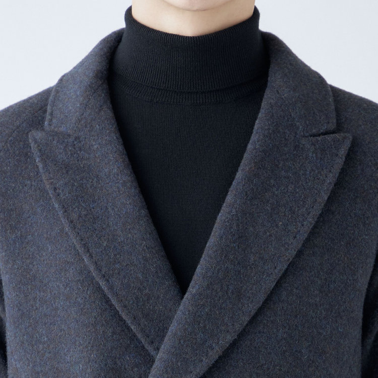 シルバーライン 【SL】ウールブレンド ラグランダブルチェスターコート/ネイビー/RE:NEWOOL/BISHU JAPAN 紺中間