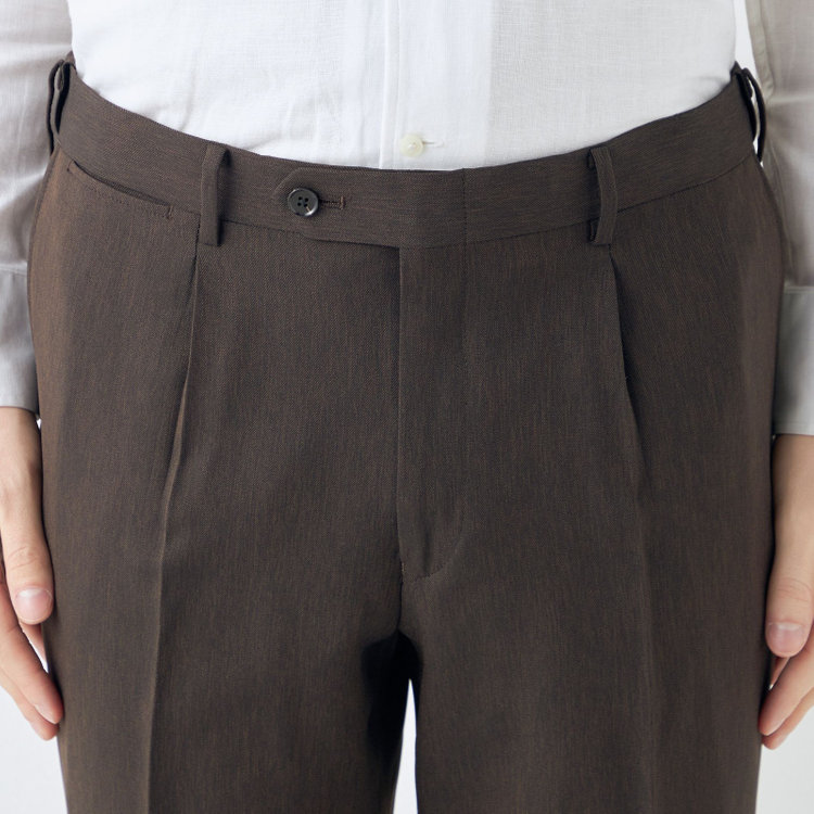 シルバーライン 【CLASSICO TAPERED】【春夏】1タックテーパードパンツ/ブラウン/ウエストムーブ仕様/4S SUSTAINABILITY&ECOLOGY FABRIC/※裾上げ済仕様 茶中間