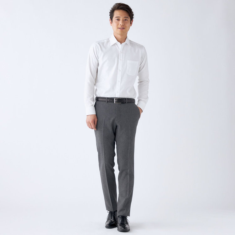 ブラックライン 【発送在庫あり】【SLIM TAPERED】【春夏】0タックテーパードパンツ/グレー＆ブラック×ハウンドトゥース/ウエストムーブ/ウォッシャブル/4S SUSTAINABILITY&ECOLOGY FABRIC/※裾上げ必要 グレー中間