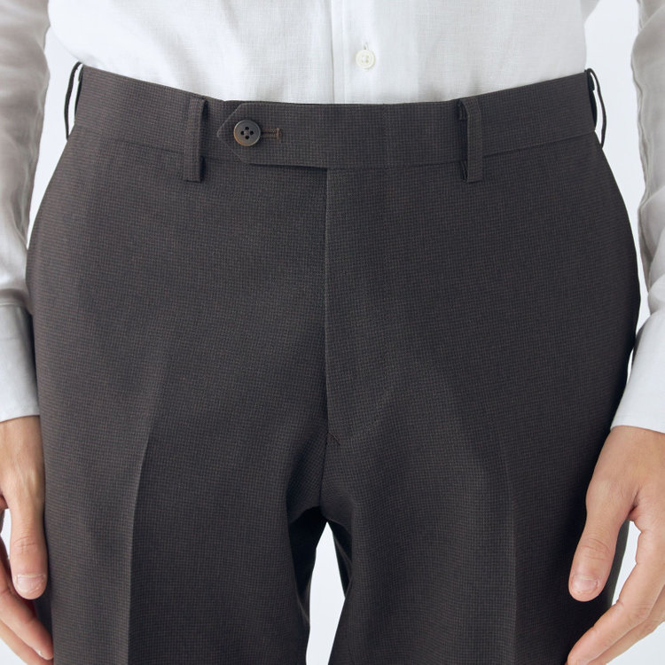 ブラックライン 【SLIM TAPERED】【春夏】0タックテーパードパンツ/ブラウン＆ブラック×ハウンドトゥース/ウエストムーブ/ウォッシャブル/4S SUSTAINABILITY&ECOLOGY FABRIC/※裾上げ必要 茶中間