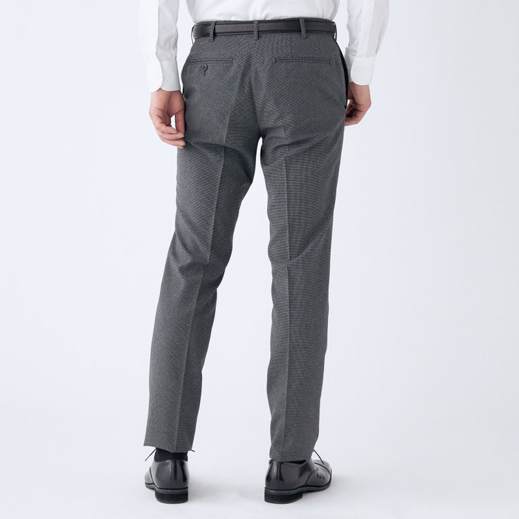 ブラックライン 【発送在庫あり】【SLIM TAPERED】【春夏】0タックテーパードパンツ/グレー＆ブラック×ハウンドトゥース/ウエストムーブ/ウォッシャブル/4S SUSTAINABILITY&ECOLOGY FABRIC/※裾上げ必要 グレー中間