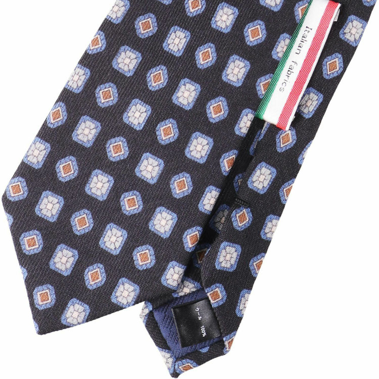 ブラックライン 【WEB限定/OUTLET】【SL】ウール小紋ネクタイ 8.0cm幅/ブラック×ブルー＆ブラウン/ITALIAN FABRICS ブラック系(黒)