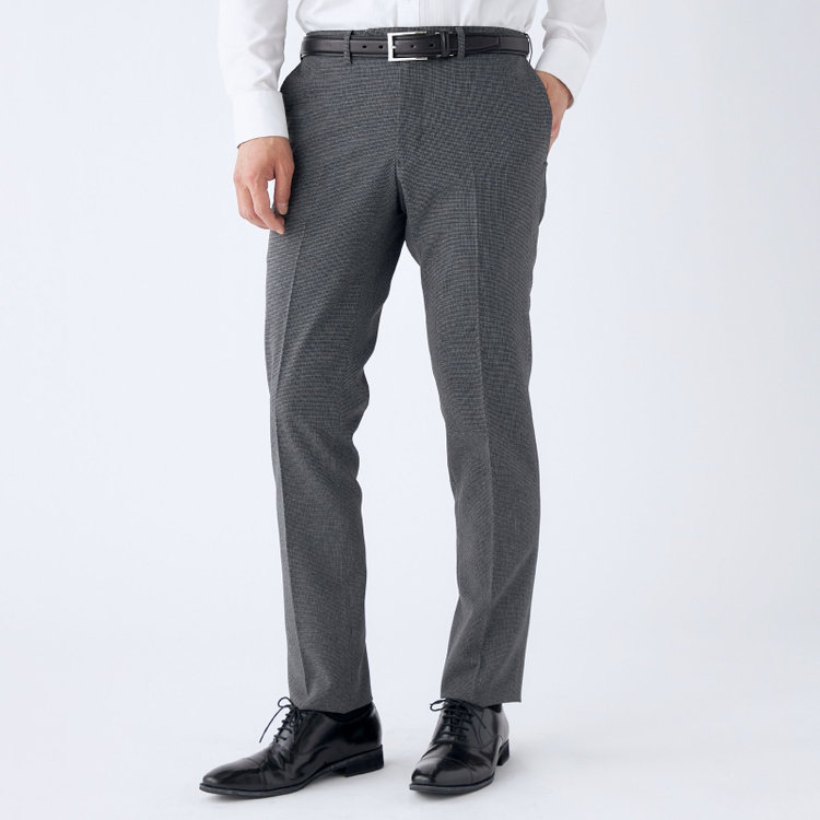 ブラックライン 【発送在庫あり】【SLIM TAPERED】【春夏】0タックテーパードパンツ/グレー＆ブラック×ハウンドトゥース/ウエストムーブ/ウォッシャブル/4S SUSTAINABILITY&ECOLOGY FABRIC/※裾上げ必要 グレー中間