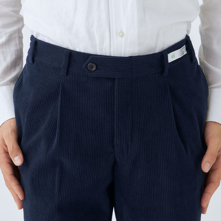 シルバーライン 【CLASSICO TAPERED】【秋冬】1タックテーパードパンツ/ネイビー×コーデュロイ/シャーリング仕様/4S SUSTAINABLE/※裾上げ必要 紺濃色