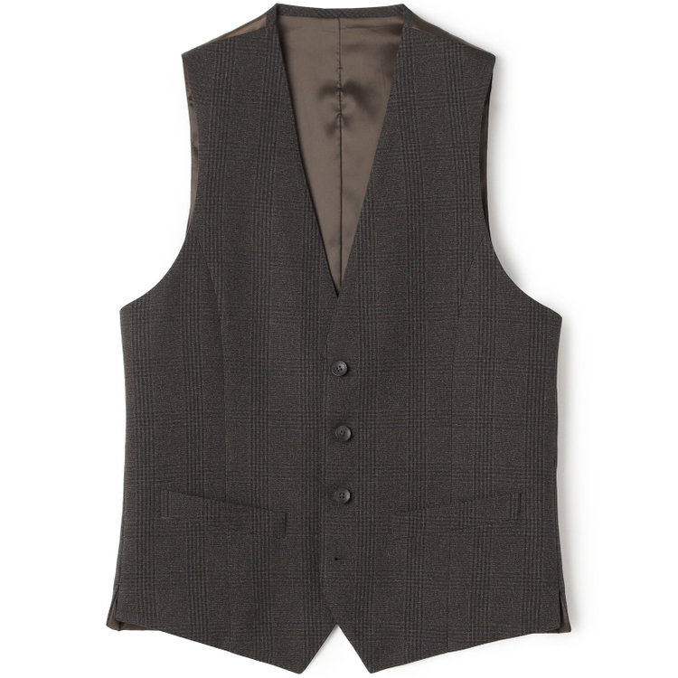 シルバーライン 【CLASSICO TAPERED】【秋冬】2釦シングルスリーピーススーツ 1タック/ブラウン×プレイド/ウエストムーブ/4S SUSTAINABILITY&ECOLOGY FABRIC/※パンツ裾上げ済仕様 茶中間