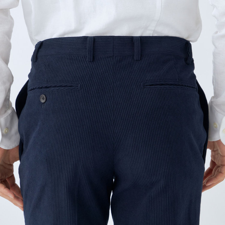 シルバーライン 【CLASSICO TAPERED】【秋冬】1タックテーパードパンツ/ネイビー×コーデュロイ/シャーリング仕様/4S SUSTAINABLE/※裾上げ必要 紺濃色