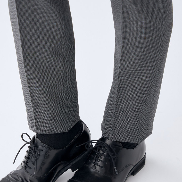 ブラックライン 【発送在庫あり】【SLIM TAPERED】【春夏】0タックテーパードパンツ/グレー＆ブラック×ハウンドトゥース/ウエストムーブ/ウォッシャブル/4S SUSTAINABILITY&ECOLOGY FABRIC/※裾上げ必要 グレー中間