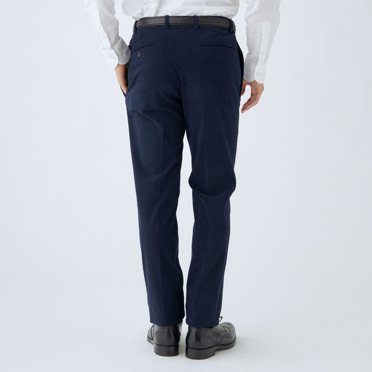 シルバーライン 【CLASSICO TAPERED】【秋冬】1タックテーパードパンツ/ネイビー×コーデュロイ/シャーリング仕様/4S SUSTAINABLE/※裾上げ必要 紺濃色
