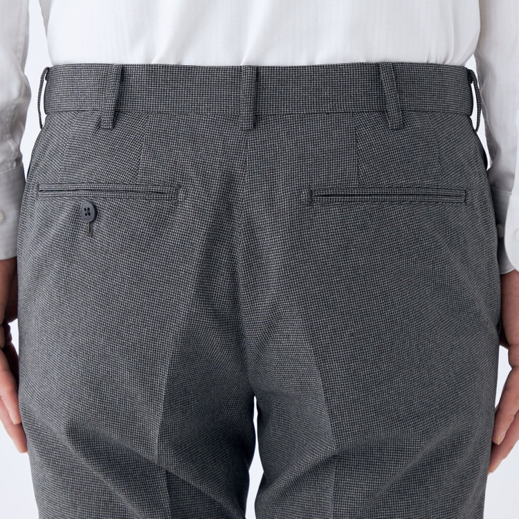 ブラックライン 【発送在庫あり】【SLIM TAPERED】【春夏】0タックテーパードパンツ/グレー＆ブラック×ハウンドトゥース/ウエストムーブ/ウォッシャブル/4S SUSTAINABILITY&ECOLOGY FABRIC/※裾上げ必要 グレー中間