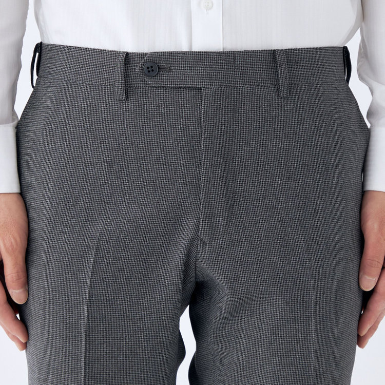 ブラックライン 【発送在庫あり】【SLIM TAPERED】【春夏】0タックテーパードパンツ/グレー＆ブラック×ハウンドトゥース/ウエストムーブ/ウォッシャブル/4S SUSTAINABILITY&ECOLOGY FABRIC/※裾上げ必要 グレー中間